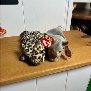Ty Leopard and Rhino Plush Toys - Spotted Brown and Soft Gray